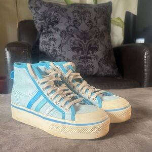 adidas Blue and Cream High-Top Athletic Shoes